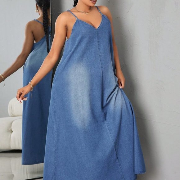 Blue Casual Womens Gradient Denim Cami Dress - Picture 5 of 5